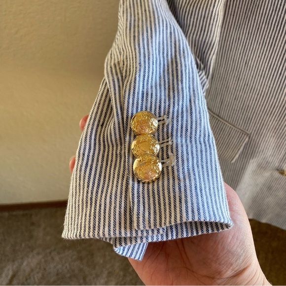 Antonio Melani Striped Double Breasted Blazer Notched Lapel Linen Cotton: 12 - Picture 3 of 12